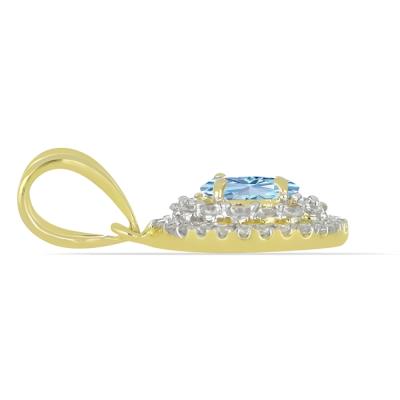 Bulk 14K Gold Oval Aquamarine Diamond Two-Row Frame Specialized Pendants Wholesaler -JewelPin